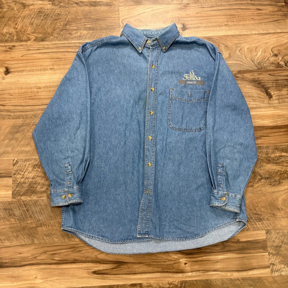 Vintage All Sport Denim Shirt Mens XL Blue La Fonda Santa Fe 90s Button Down